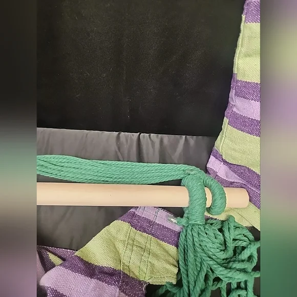 Hammock Hanging Rope Chair Swing Seat Set With 2 Pillows Green And Purple - Picture 7 of 11